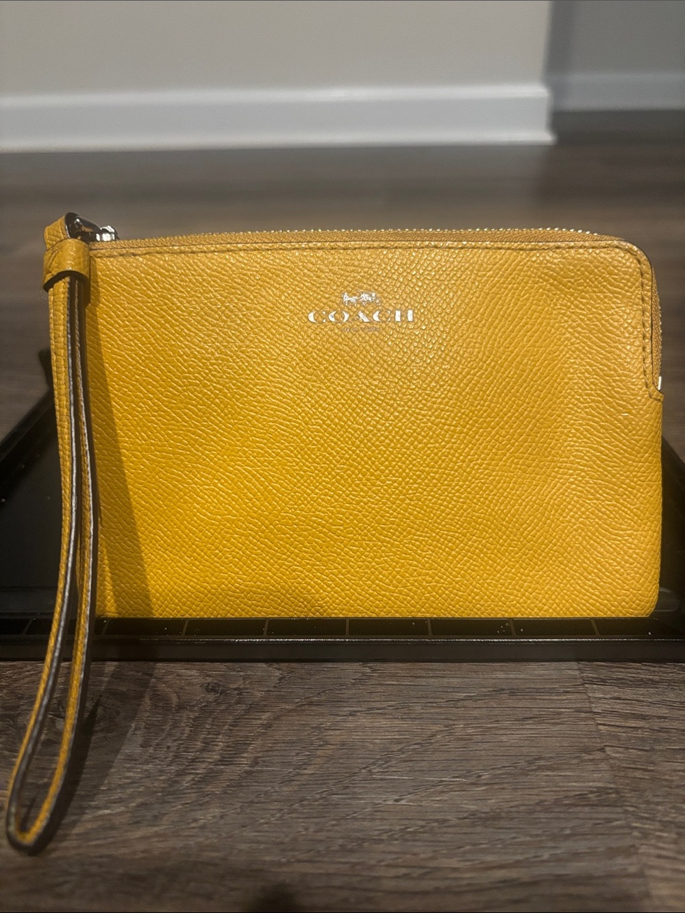 Coach Yellow Pebbled Leather Wristlet Clutch
